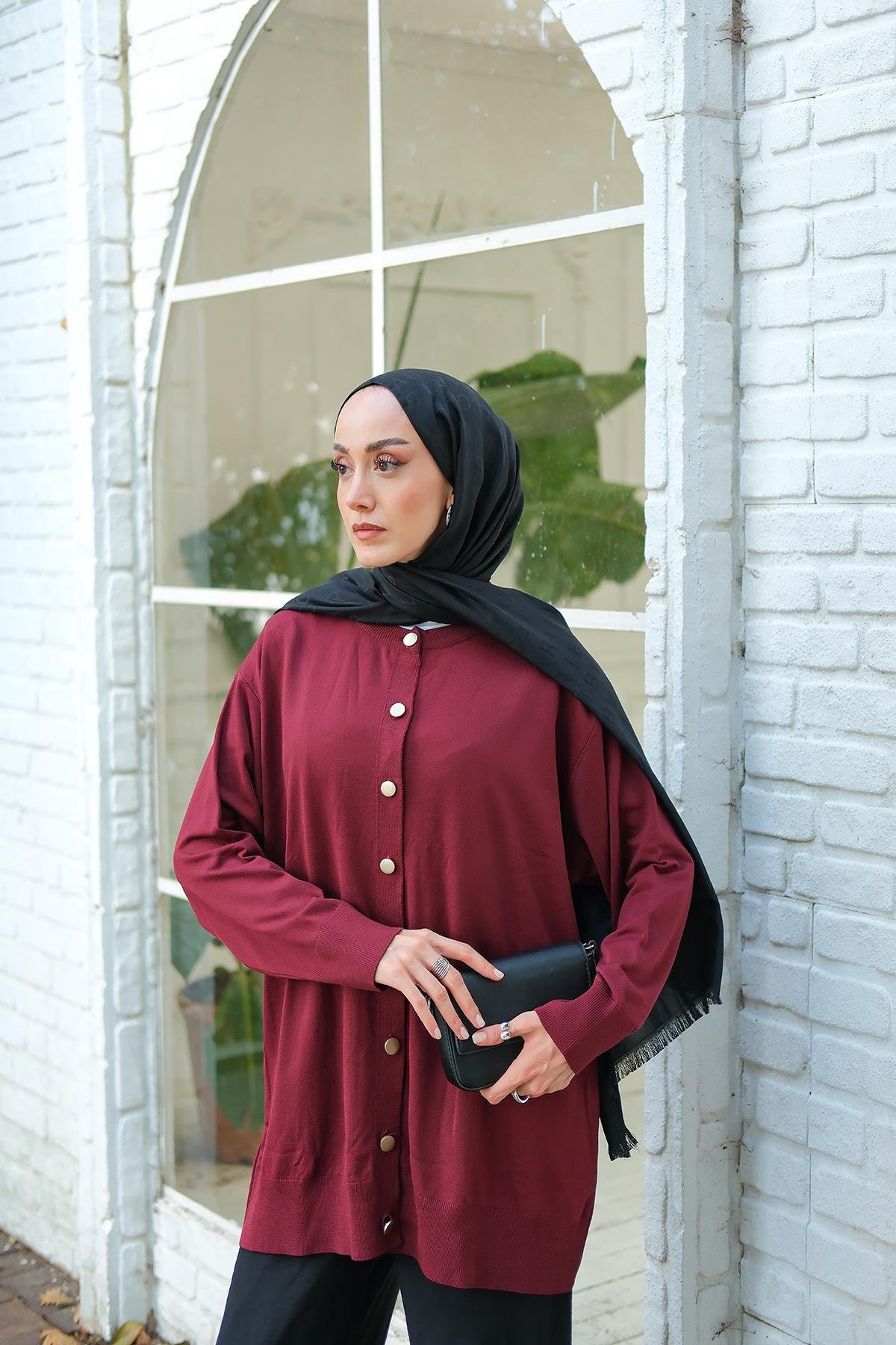 Ön Düğmeli Hırka Bordo