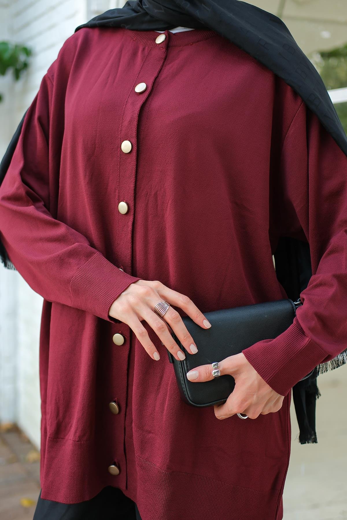 Ön Düğmeli Hırka Bordo