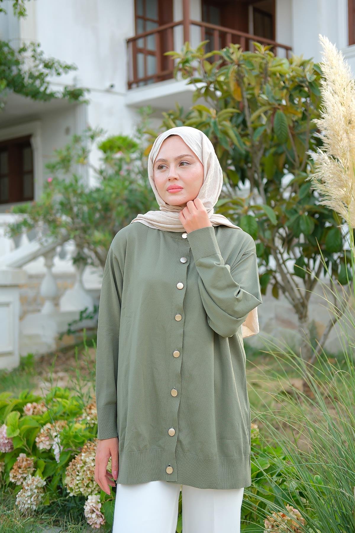 Ön Düğmeli Hırka Çağla Yeşil