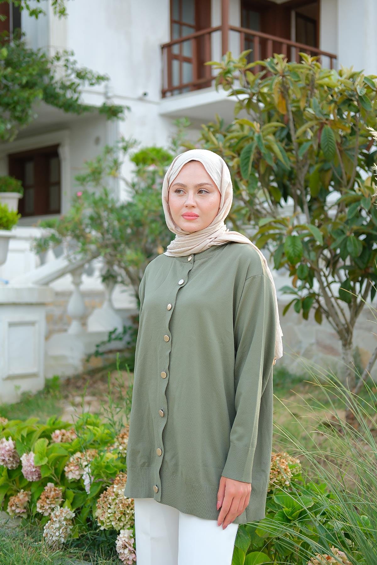 Ön Düğmeli Hırka Çağla Yeşil