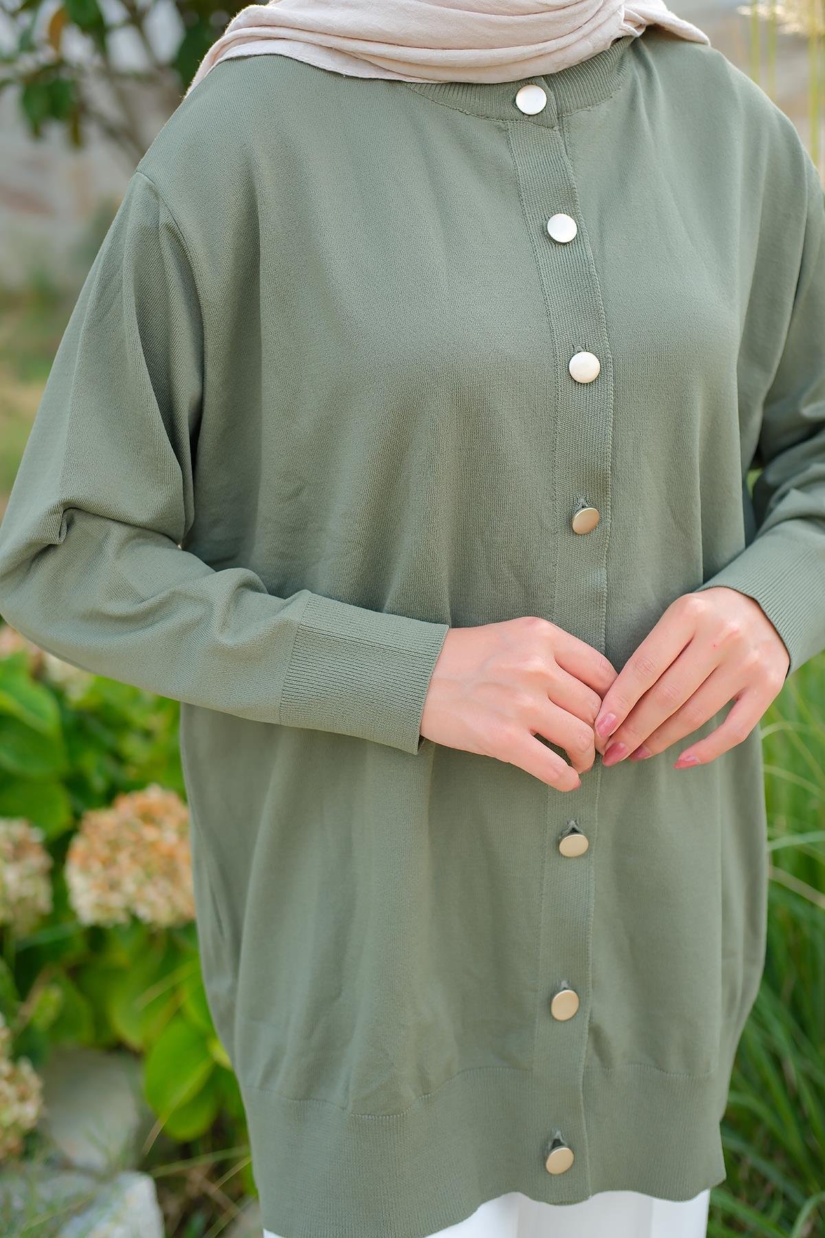 Ön Düğmeli Hırka Çağla Yeşil