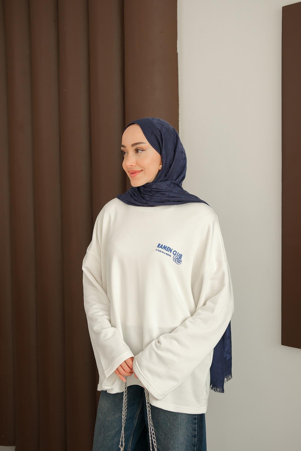 Ön Ve Arka Yazı Baskılı Sweat Beyaz