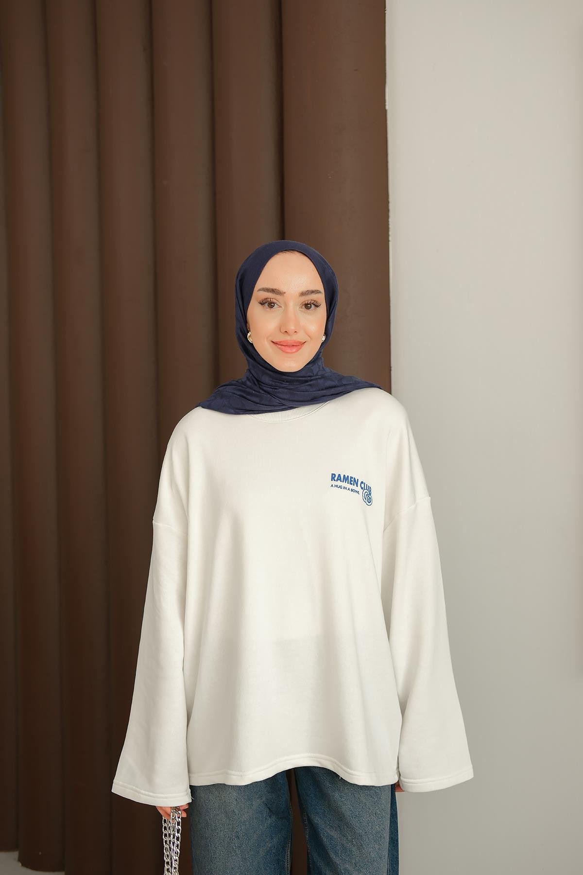 Ön Ve Arka Yazı Baskılı Sweat Beyaz