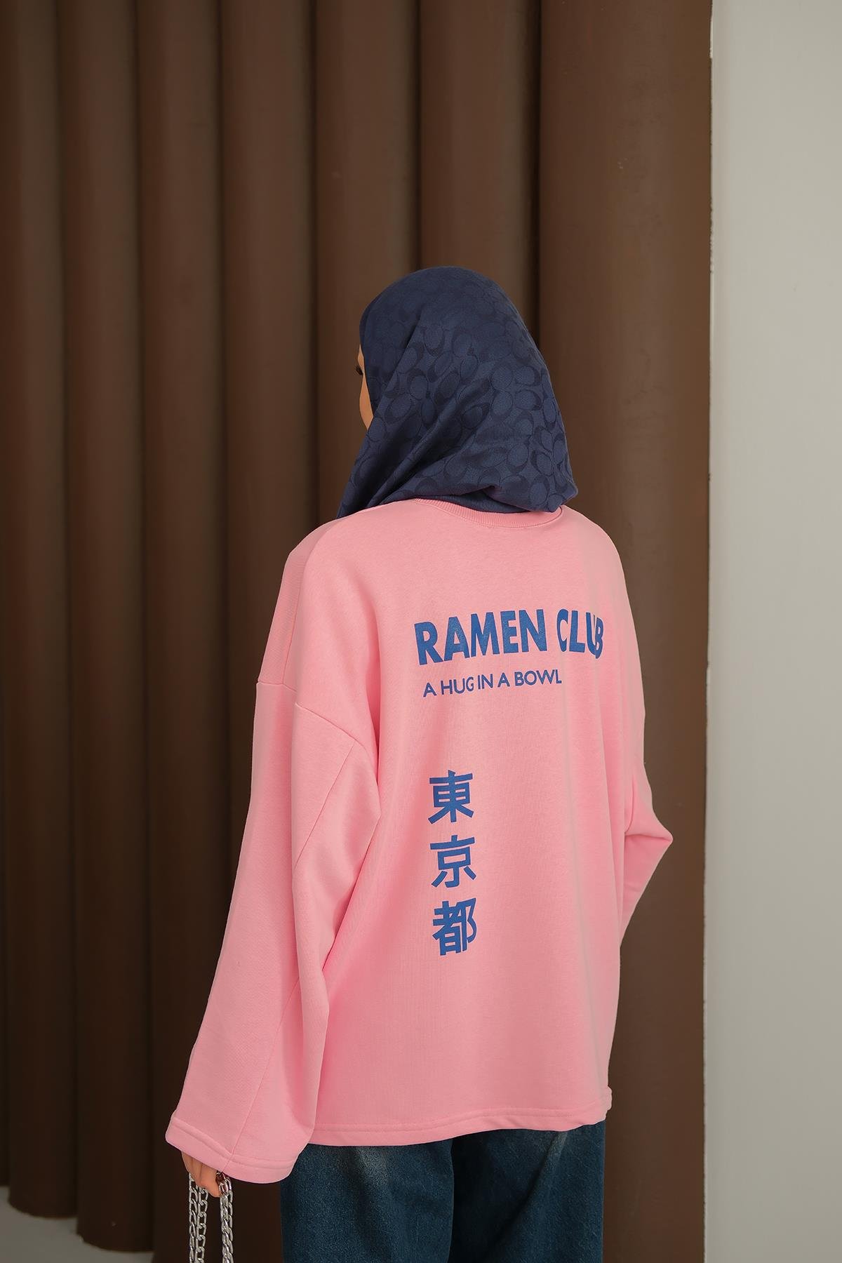 Ön Ve Arka Yazı Baskılı Sweat Pembe