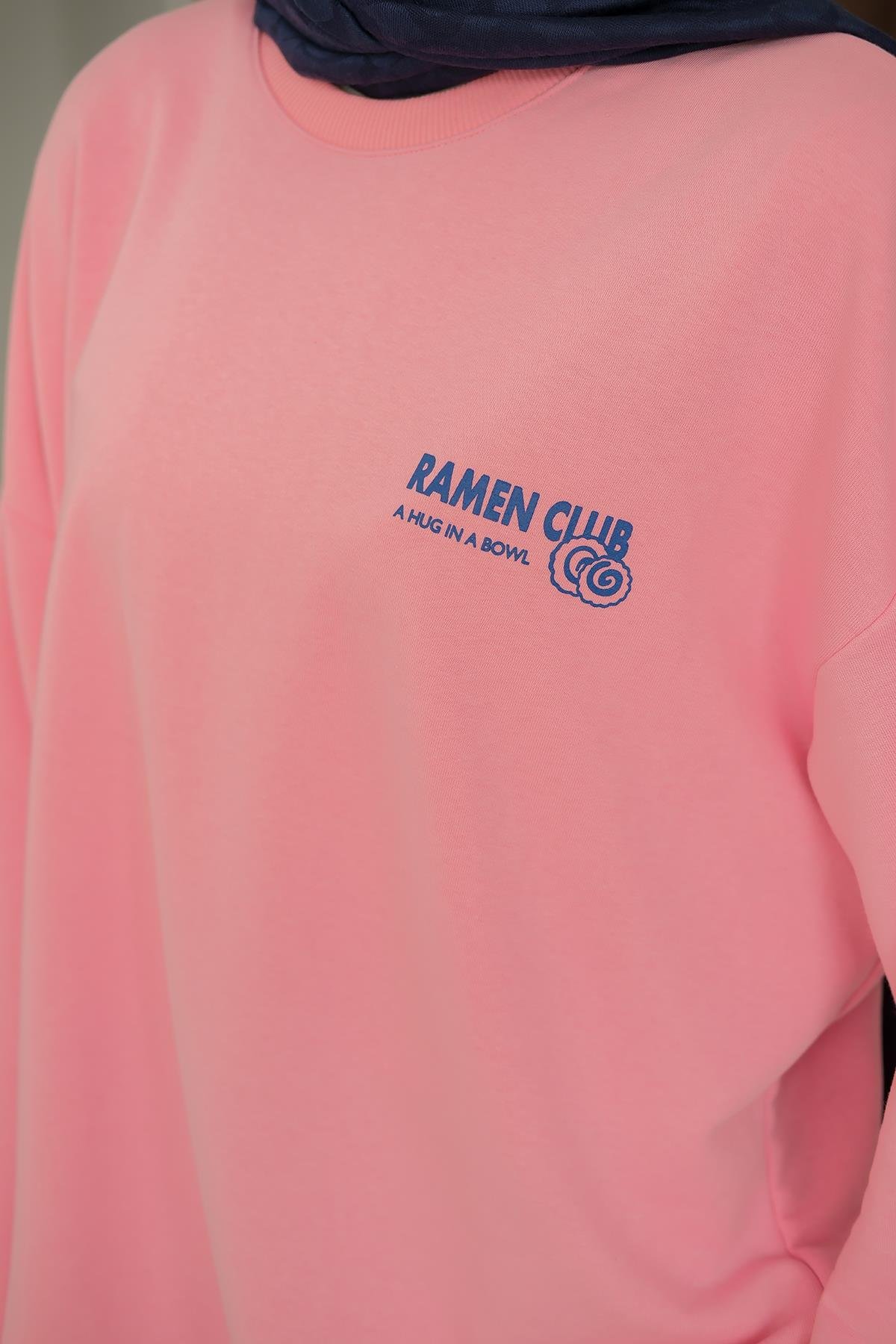 Ön Ve Arka Yazı Baskılı Sweat Pembe