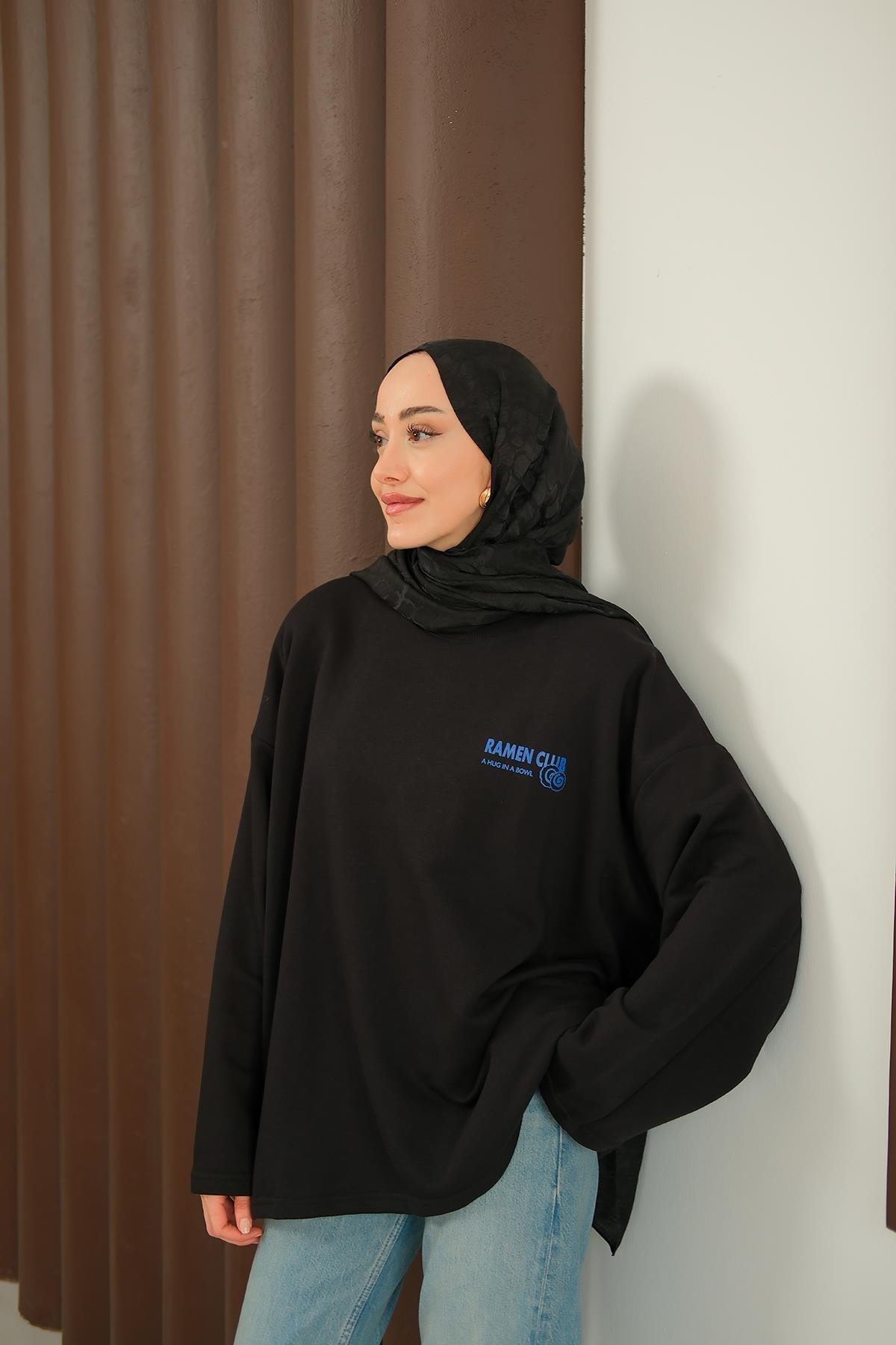 Ön Ve Arka Yazı Baskılı Sweat Siyah