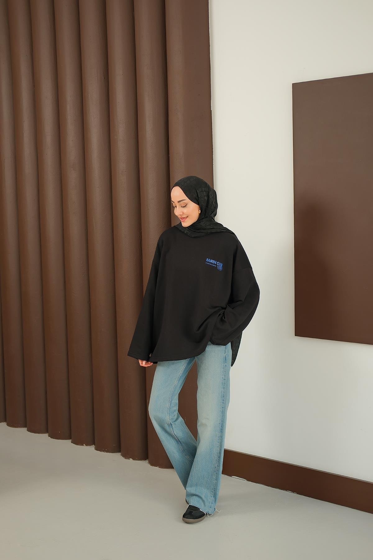 Ön Ve Arka Yazı Baskılı Sweat Siyah