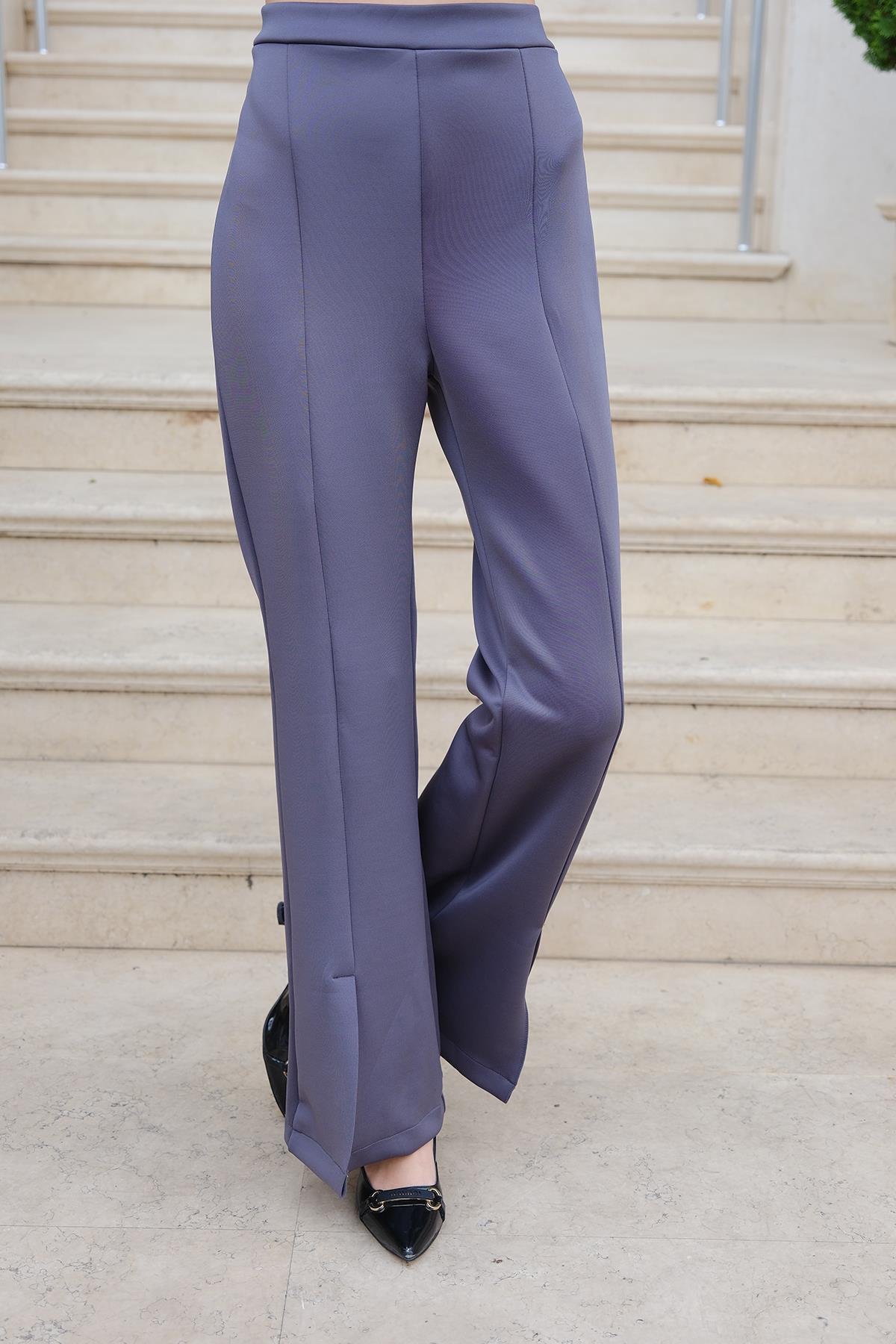 Ön Yırtmaçlı Scuba Pantolon Füme