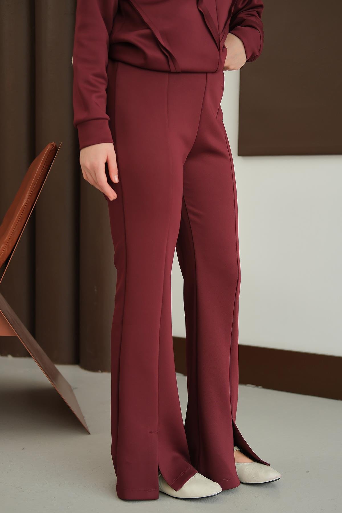 Ön Yırtmaçlı Scuba Pantolon  Mürdüm