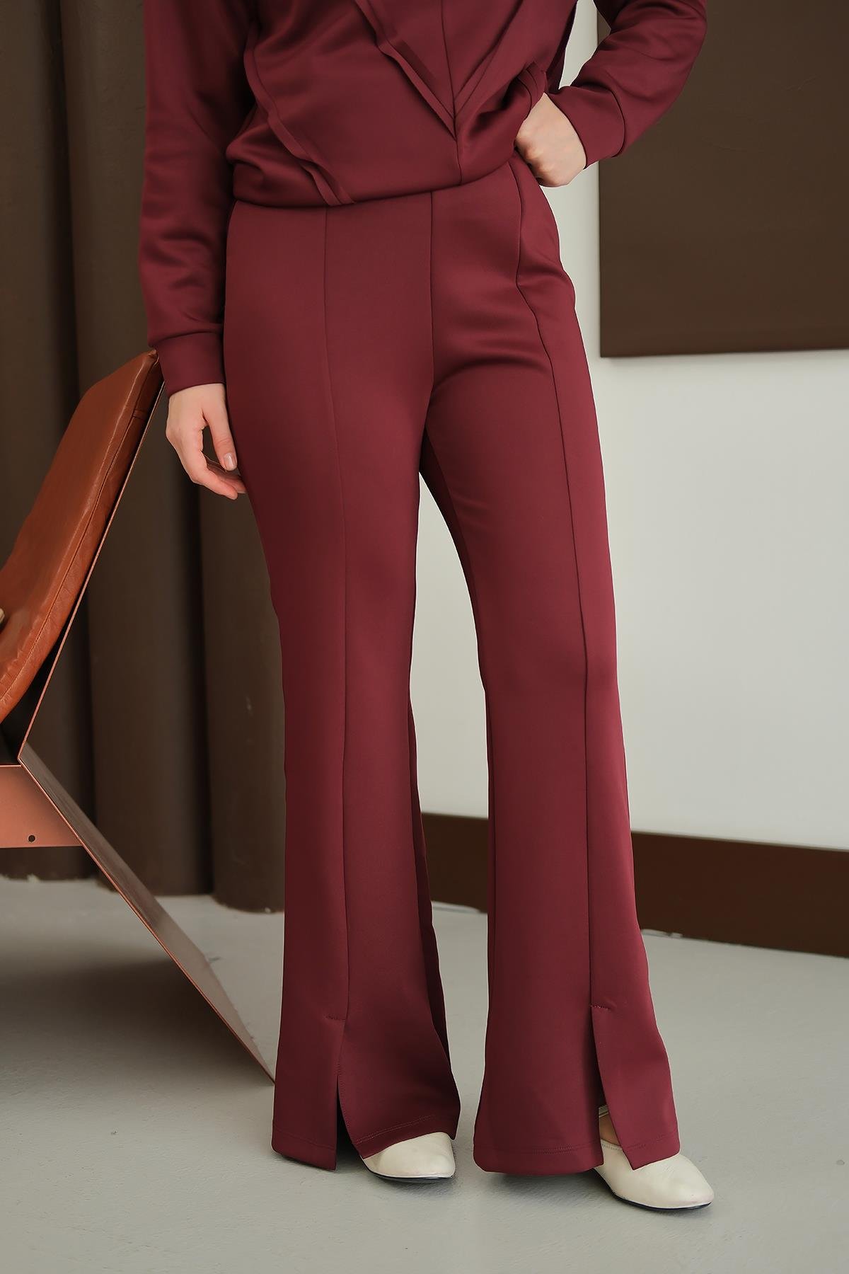 Ön Yırtmaçlı Scuba Pantolon  Mürdüm