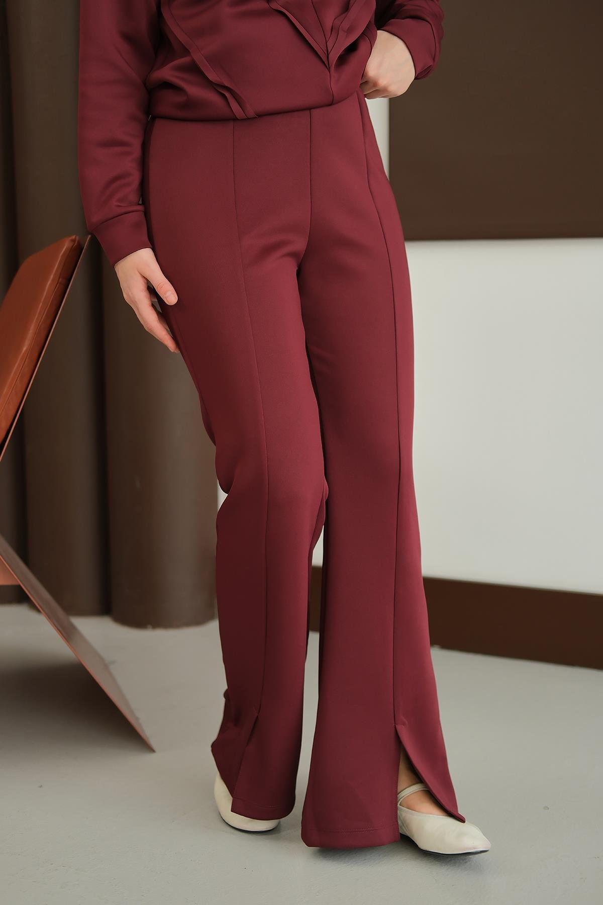 Ön Yırtmaçlı Scuba Pantolon  Mürdüm