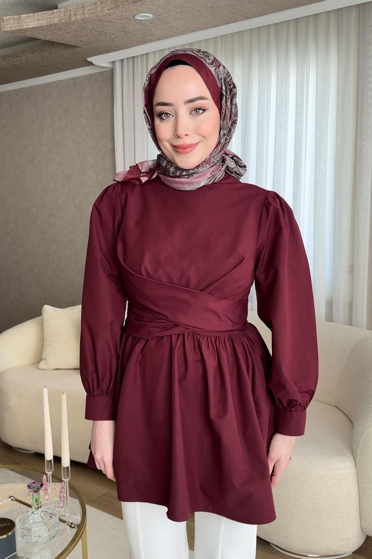 Önden Bağlamalı Bluz Bordo