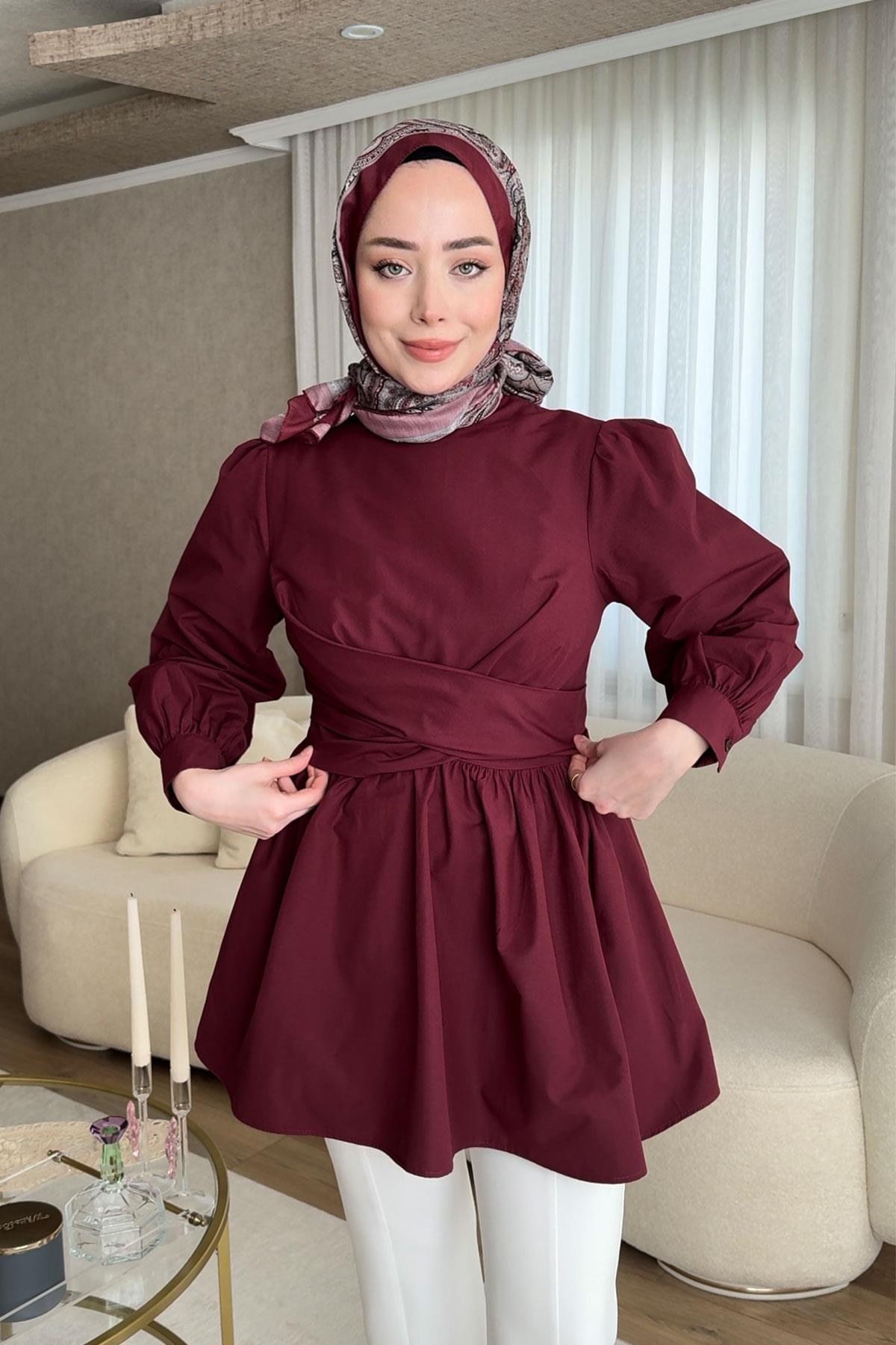 Önden Bağlamalı Bluz Bordo