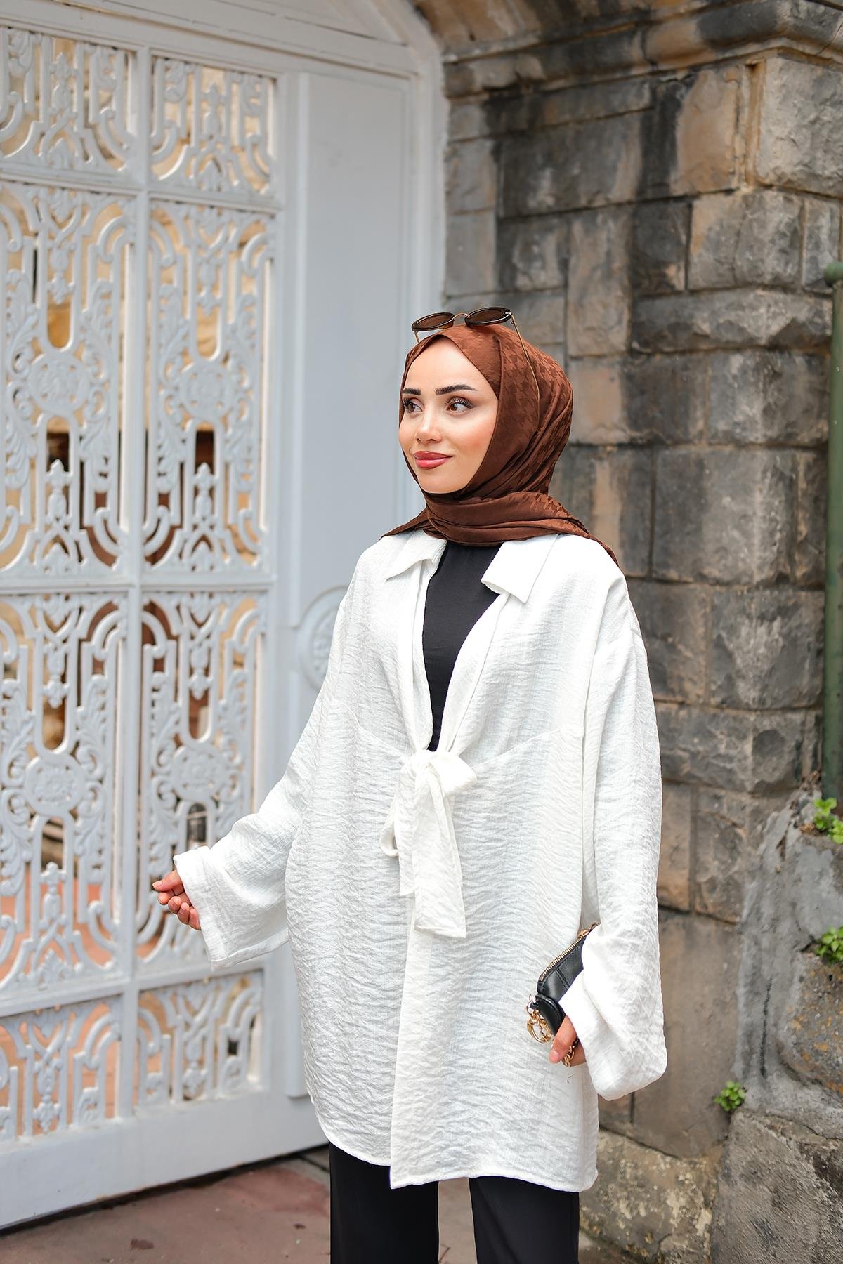 Önden Bağlamalı Ceket Ekru