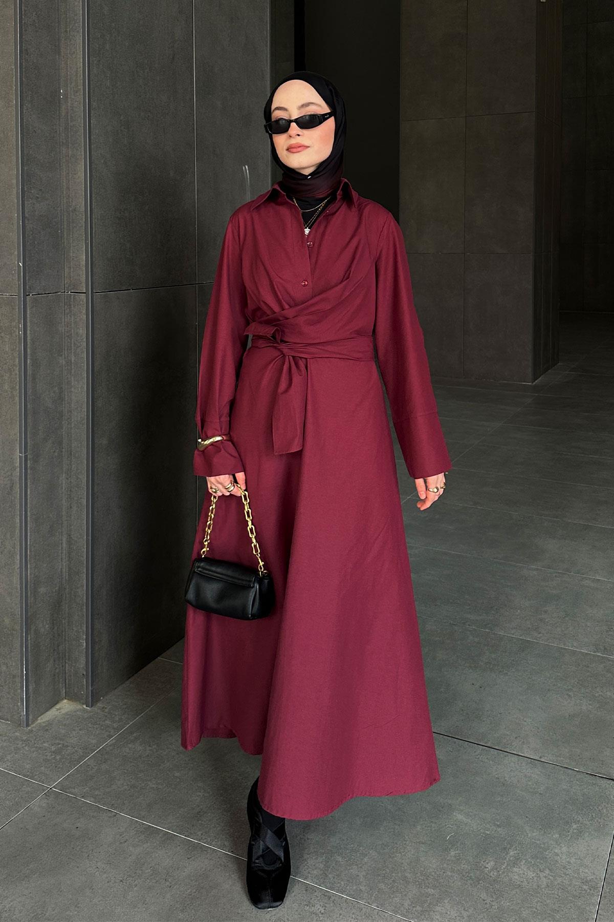 Önden Bağlamalı Elbise Bordo