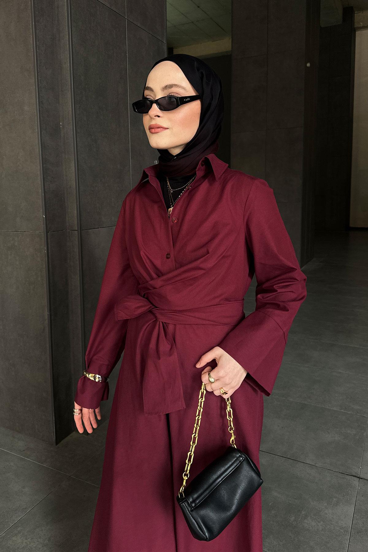 Önden Bağlamalı Elbise Bordo