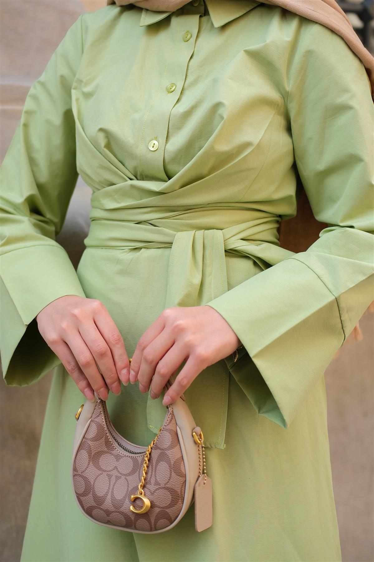 Önden Bağlamalı Elbise Fıstık Yeşil