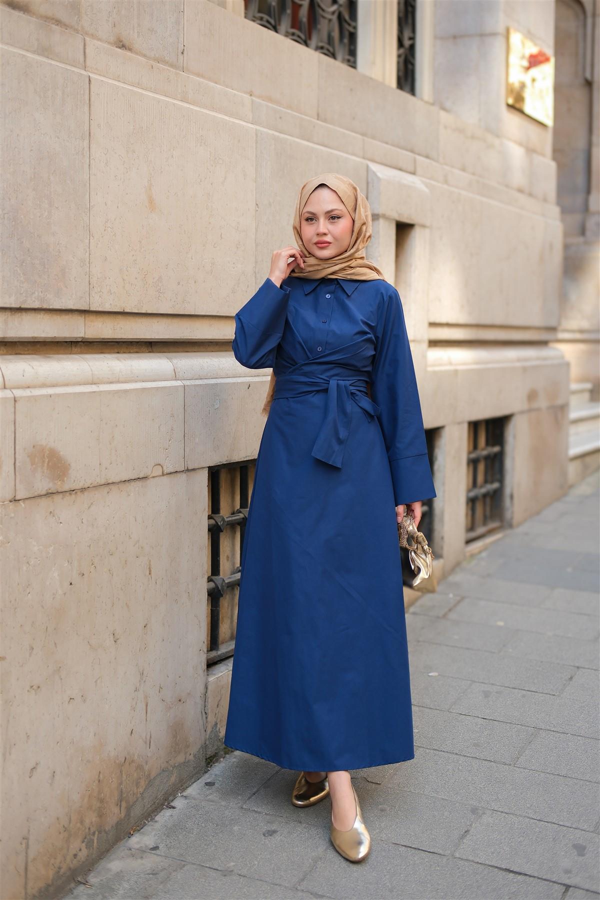 Önden Bağlamalı Elbise Lacivert