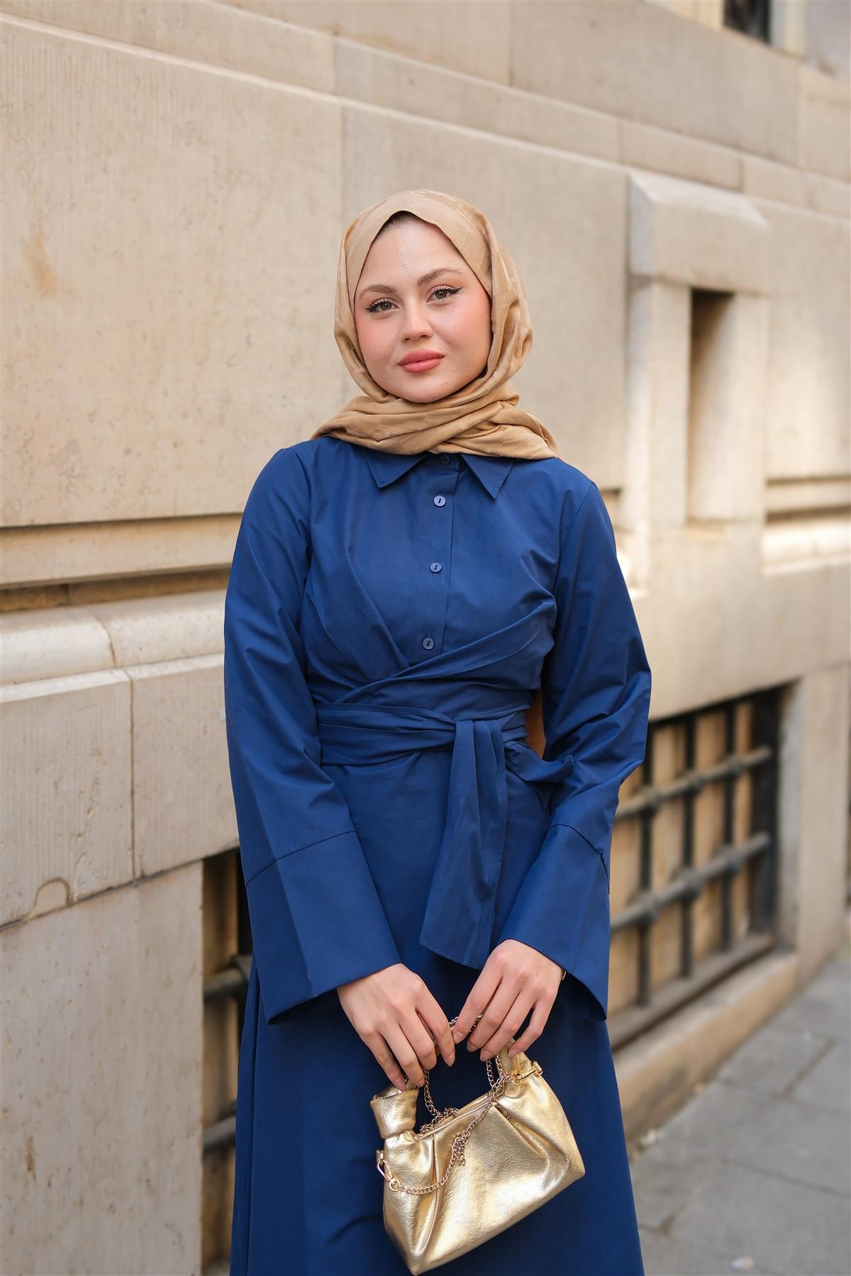 Önden Bağlamalı Elbise Lacivert