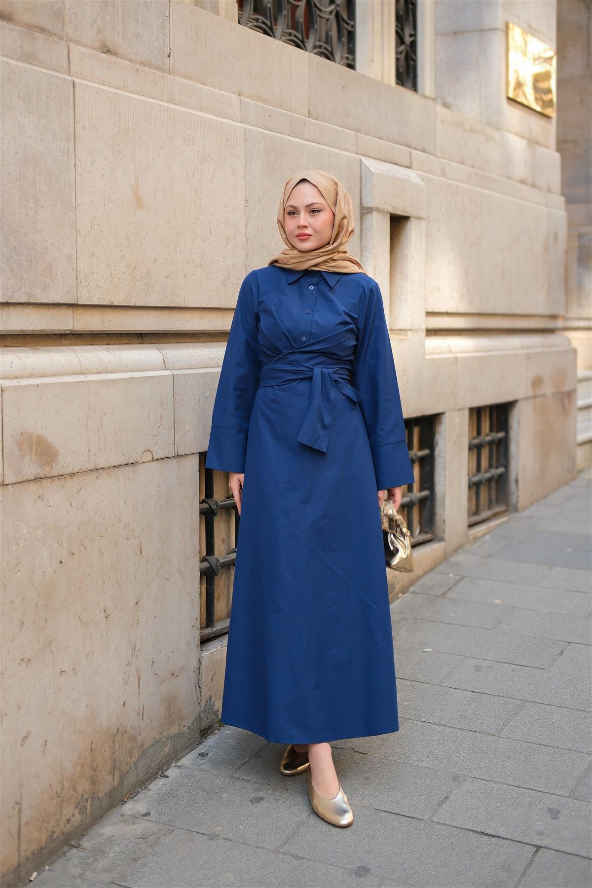 Önden Bağlamalı Elbise Lacivert