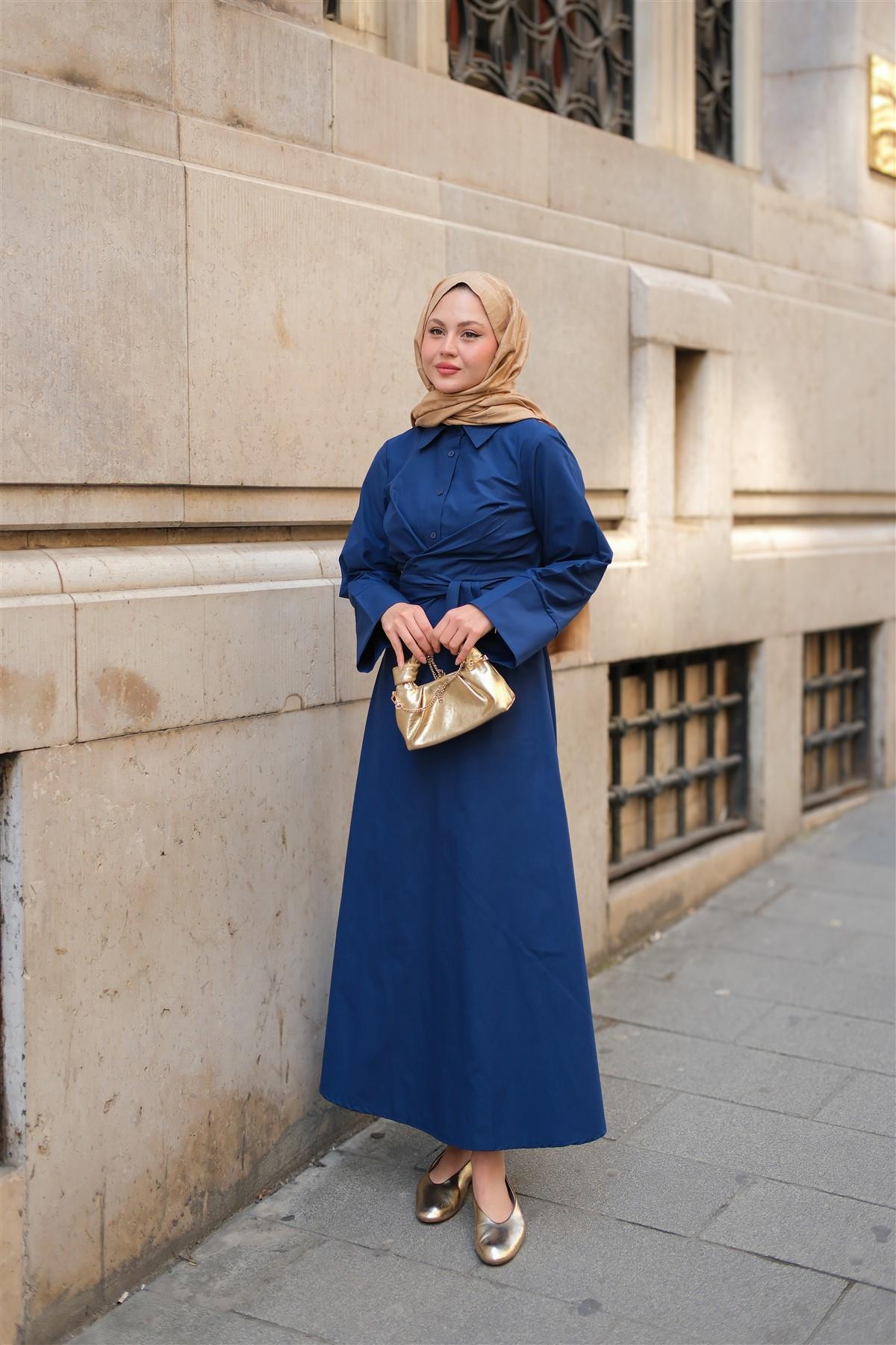 Önden Bağlamalı Elbise Lacivert