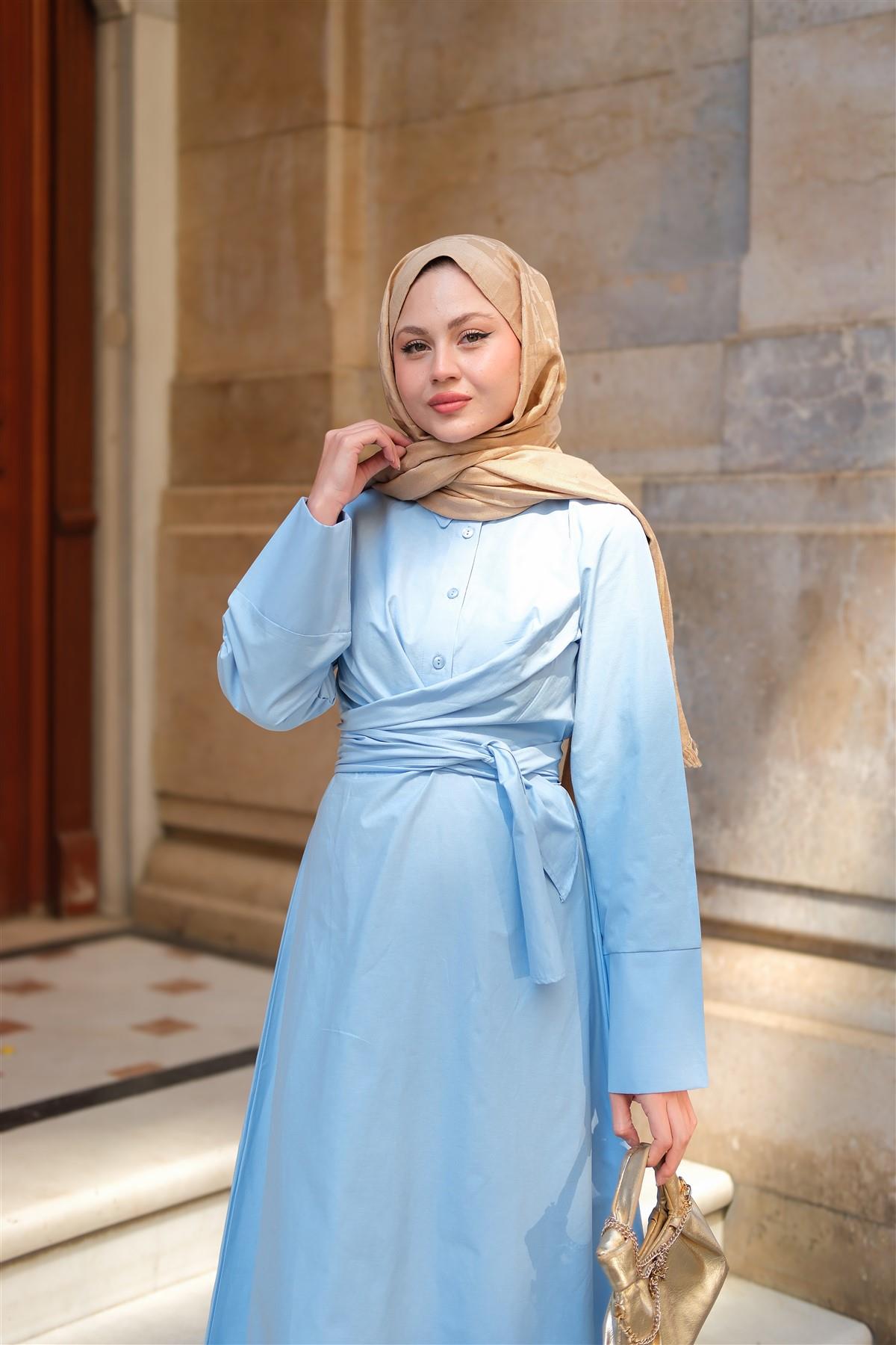 Önden Bağlamalı Elbise Mavi