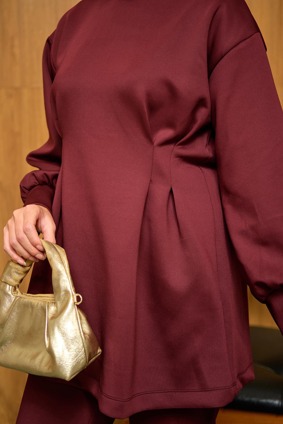 Önden Pileli Takım Bordo