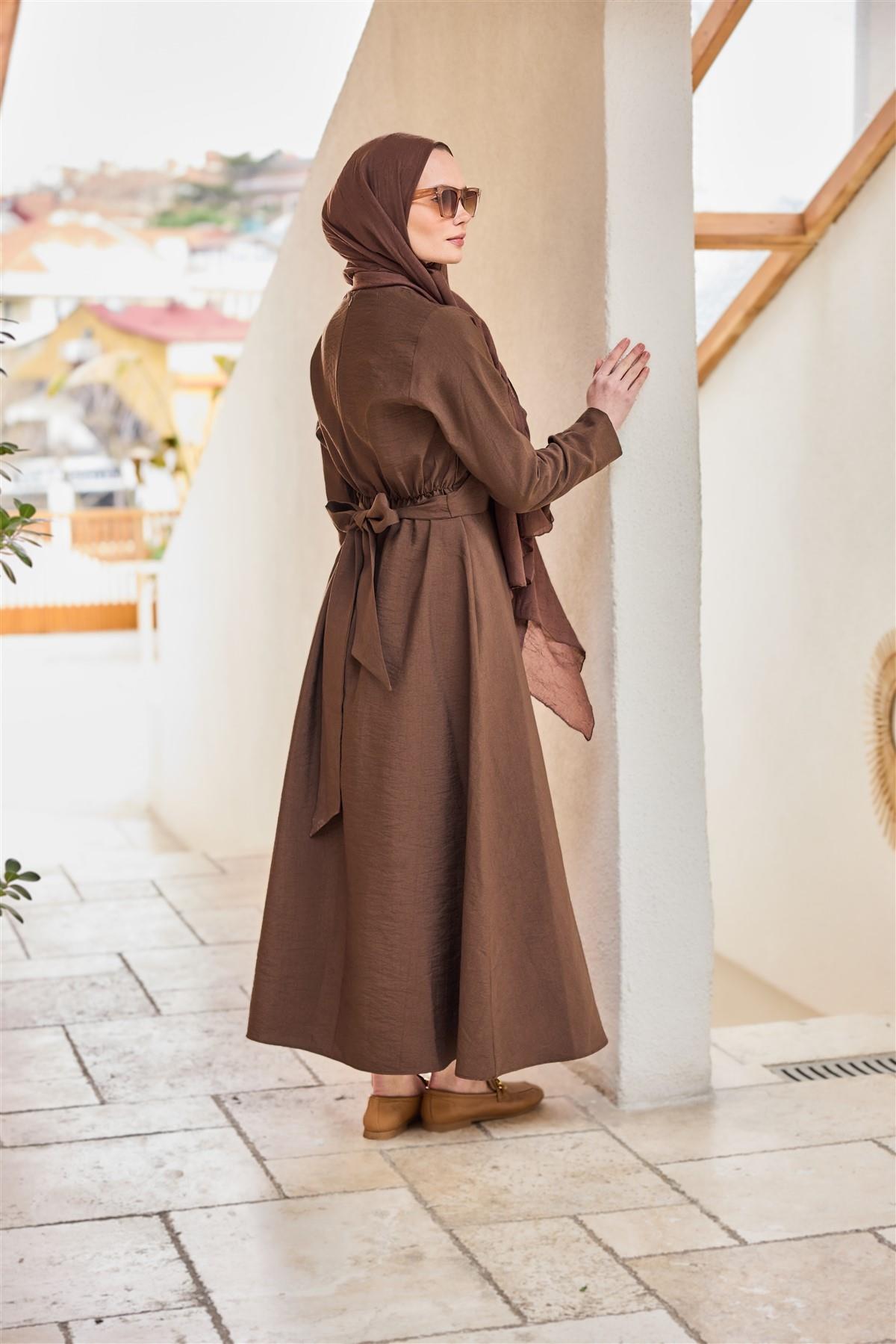 Önü Alerli Cupra Elbise Kahverengi