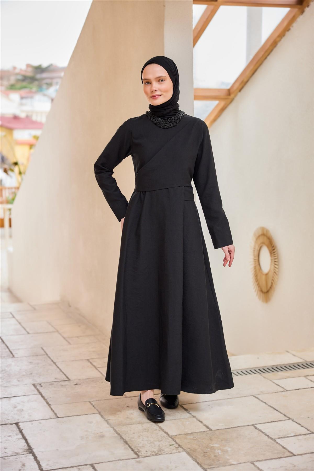 Önü Alerli Cupra Elbise Siyah