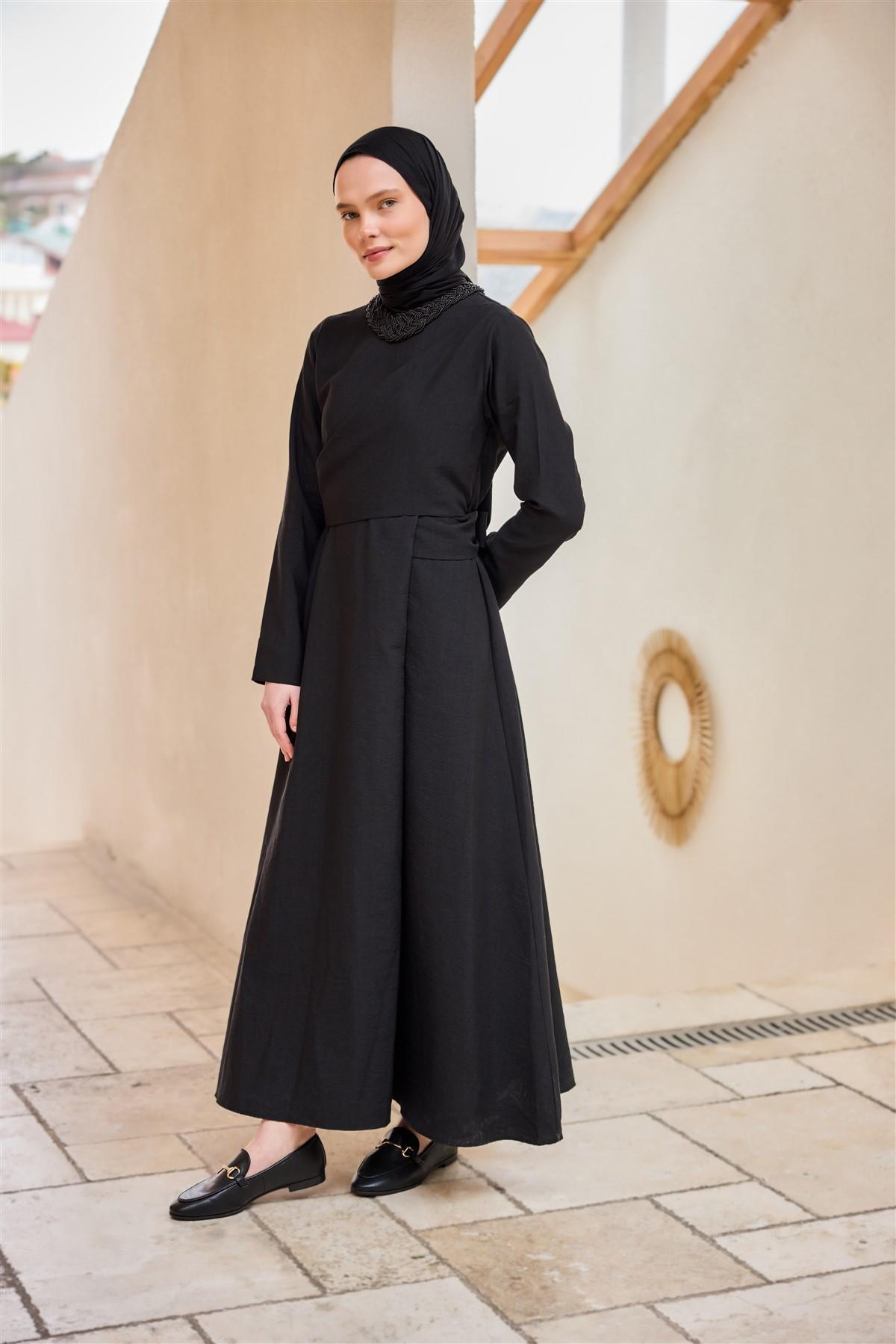 Önü Alerli Cupra Elbise Siyah