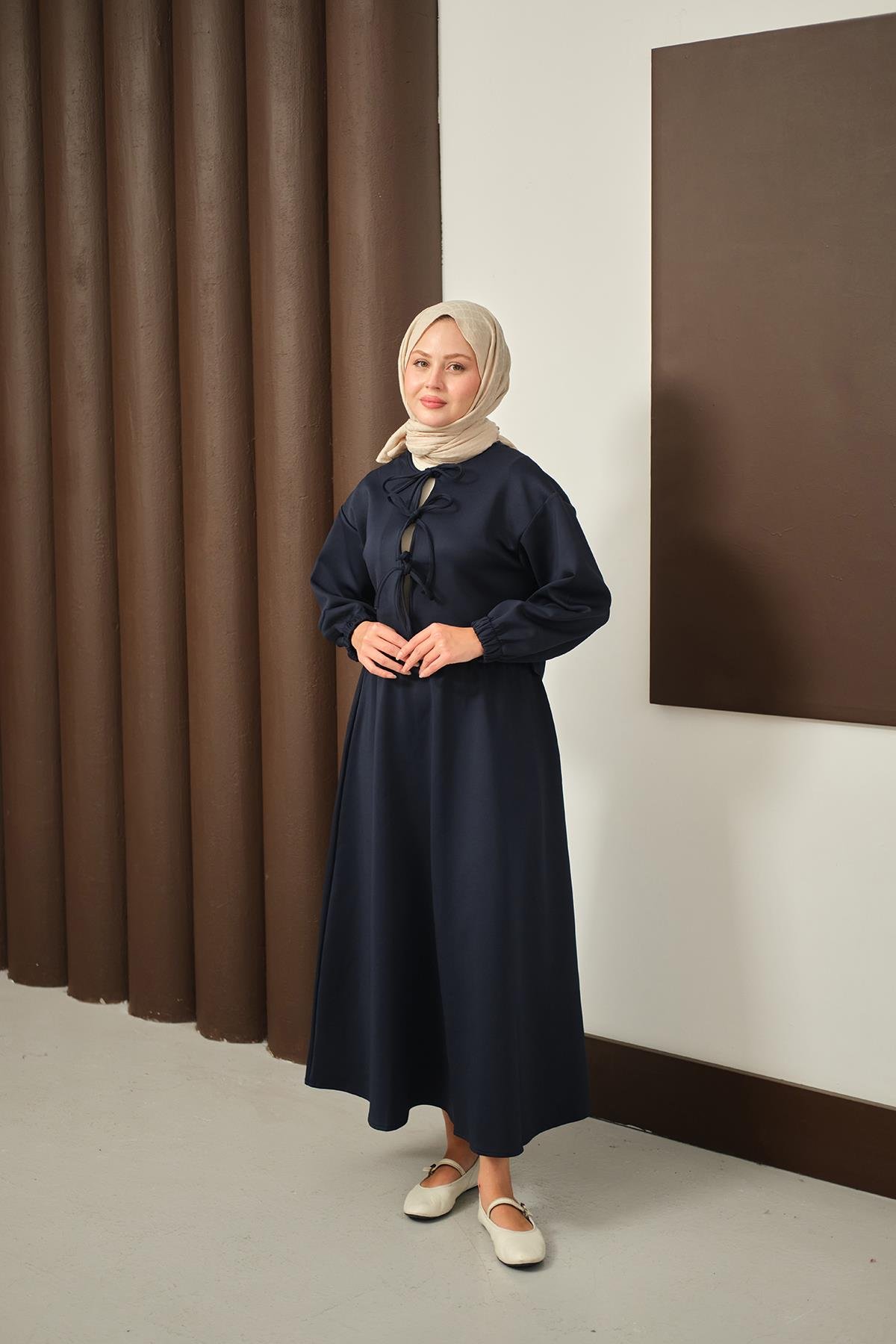 Önü Bağlamalı Etekli Takım Lacivert