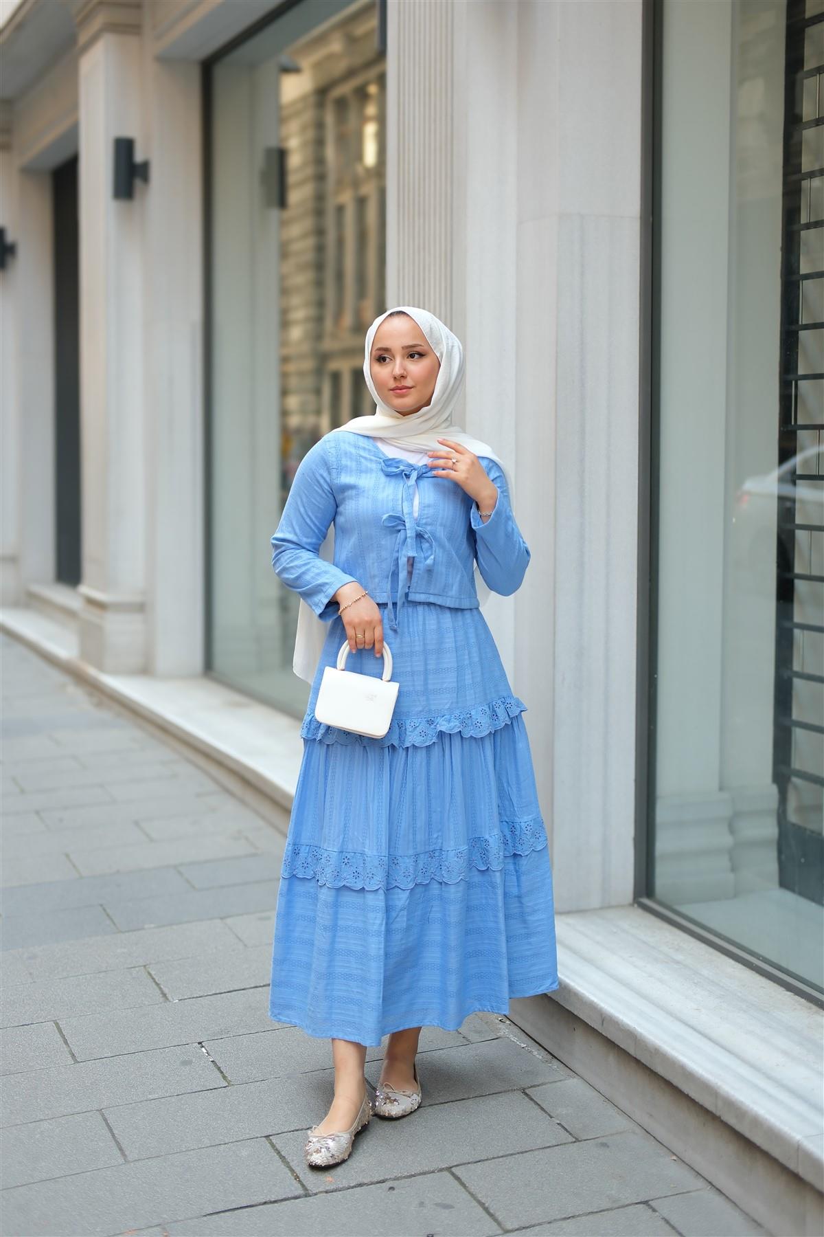 Önü Kurdale Detay ikili Takım Mavi