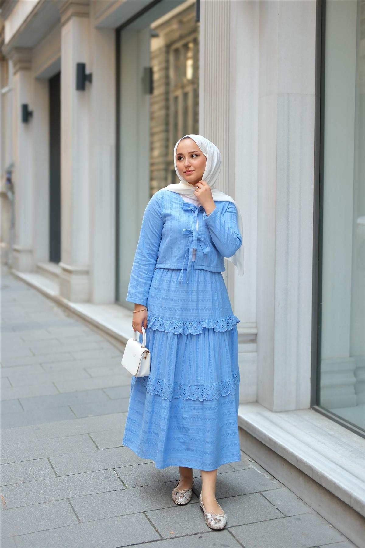 Önü Kurdale Detay ikili Takım Mavi