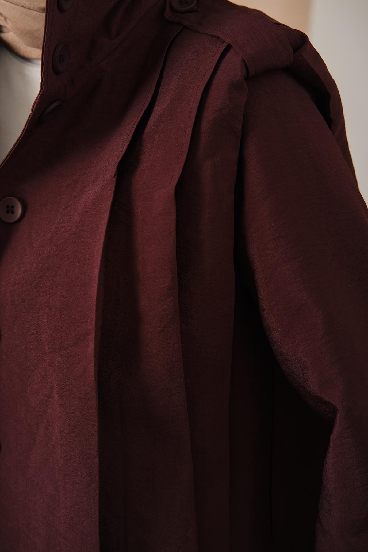 Önü Pile Detaylı Gömlek Bordo