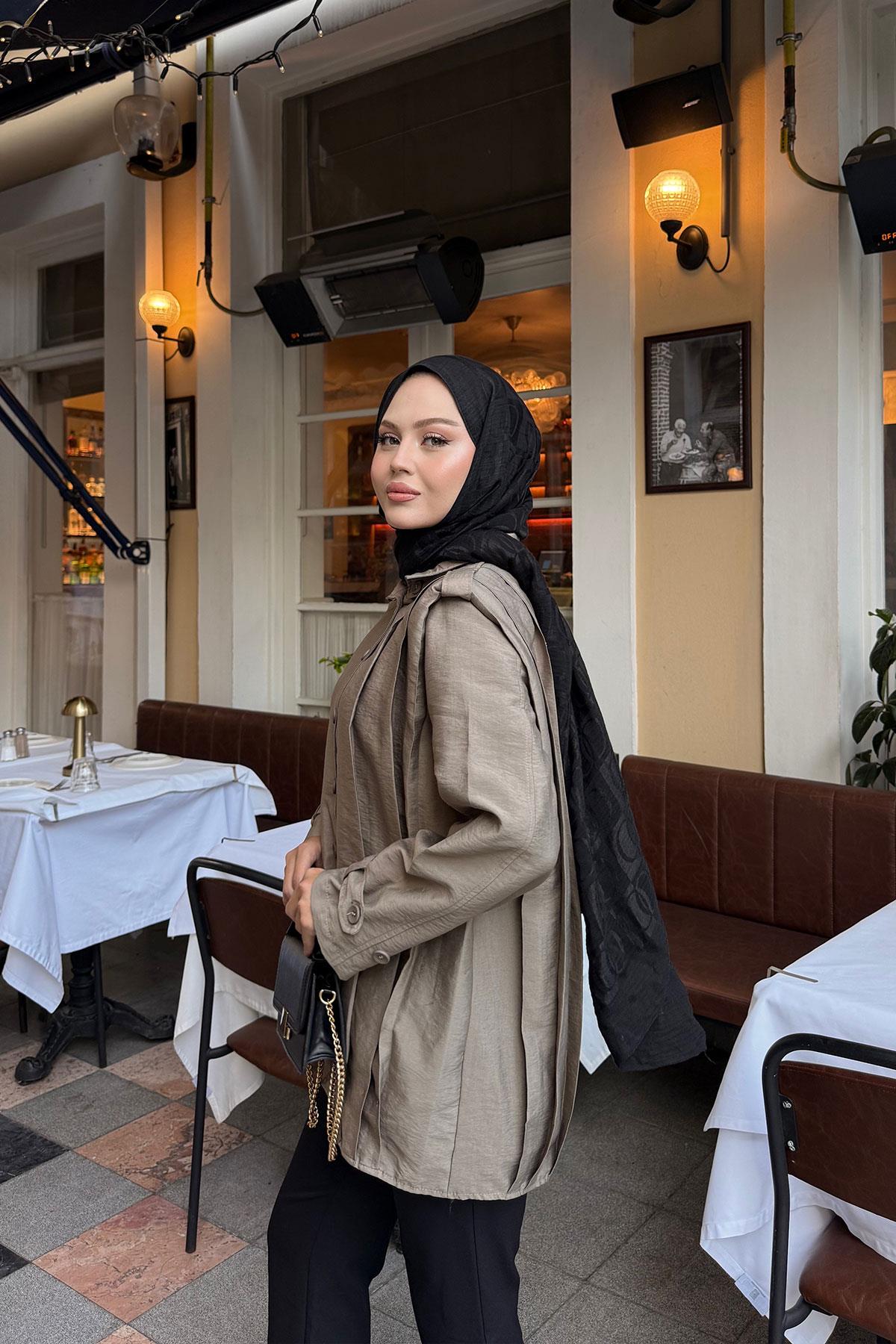 Önü Pile Detaylı Gömlek Vizon