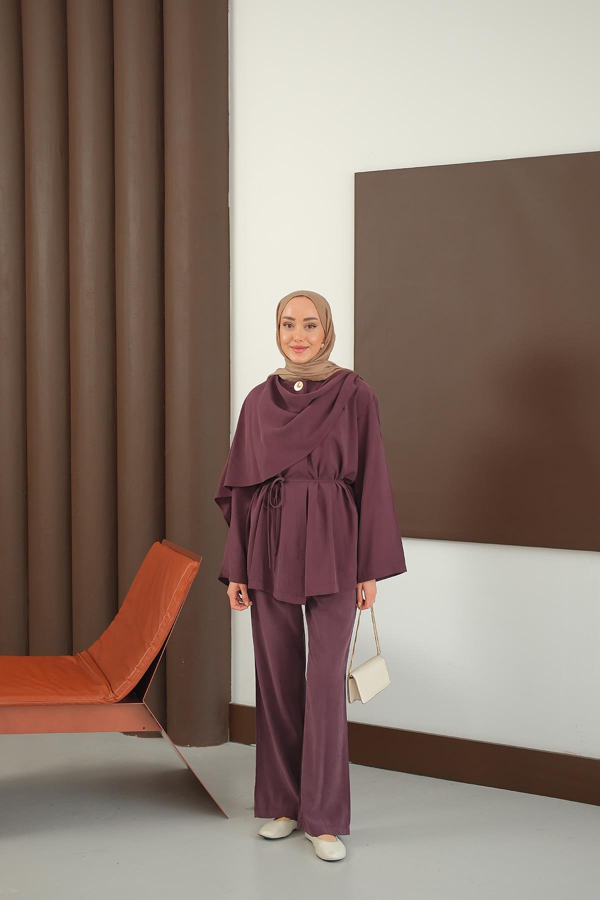 Önü Şal Detay Takım Bordo