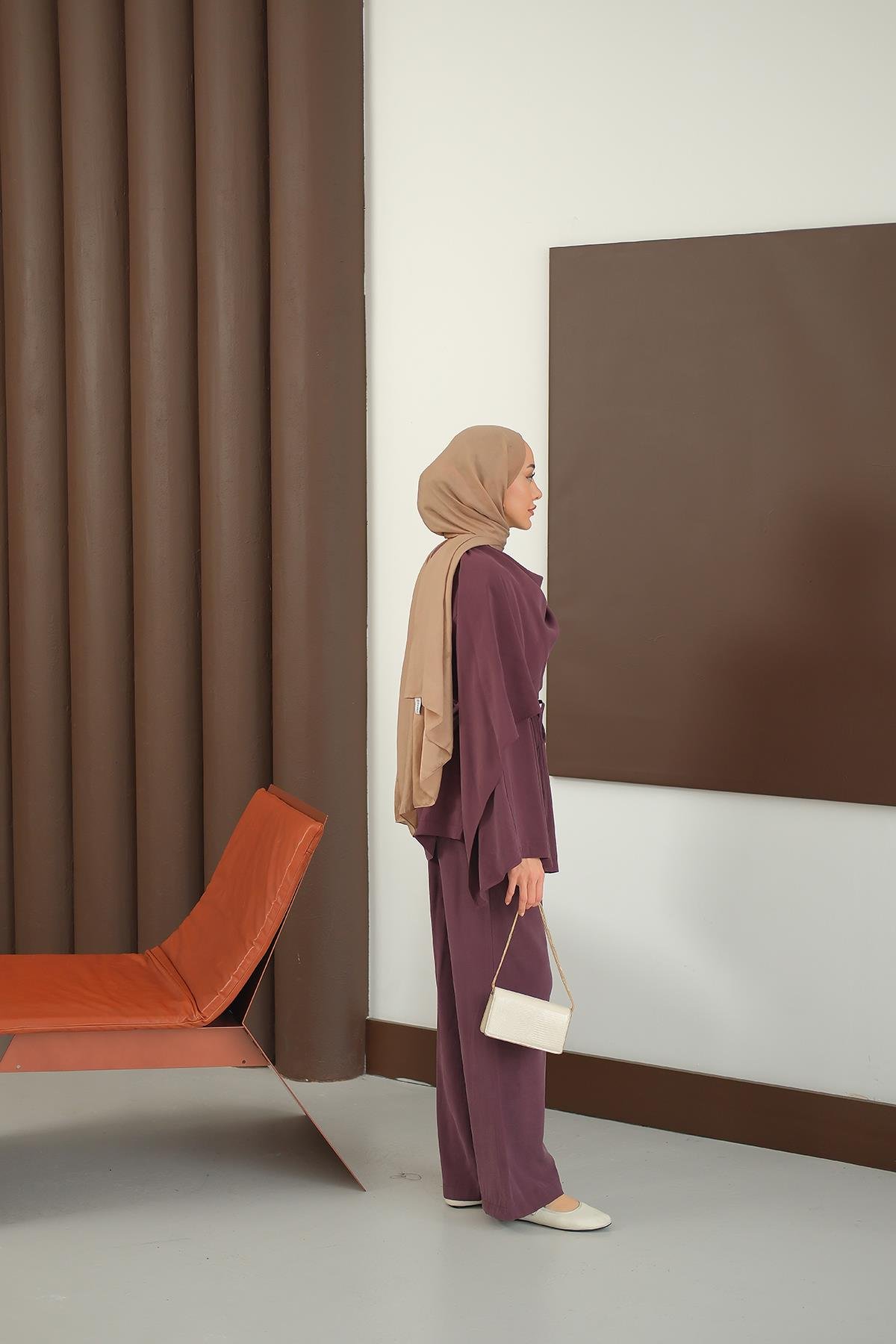 Önü Şal Detay Takım Bordo