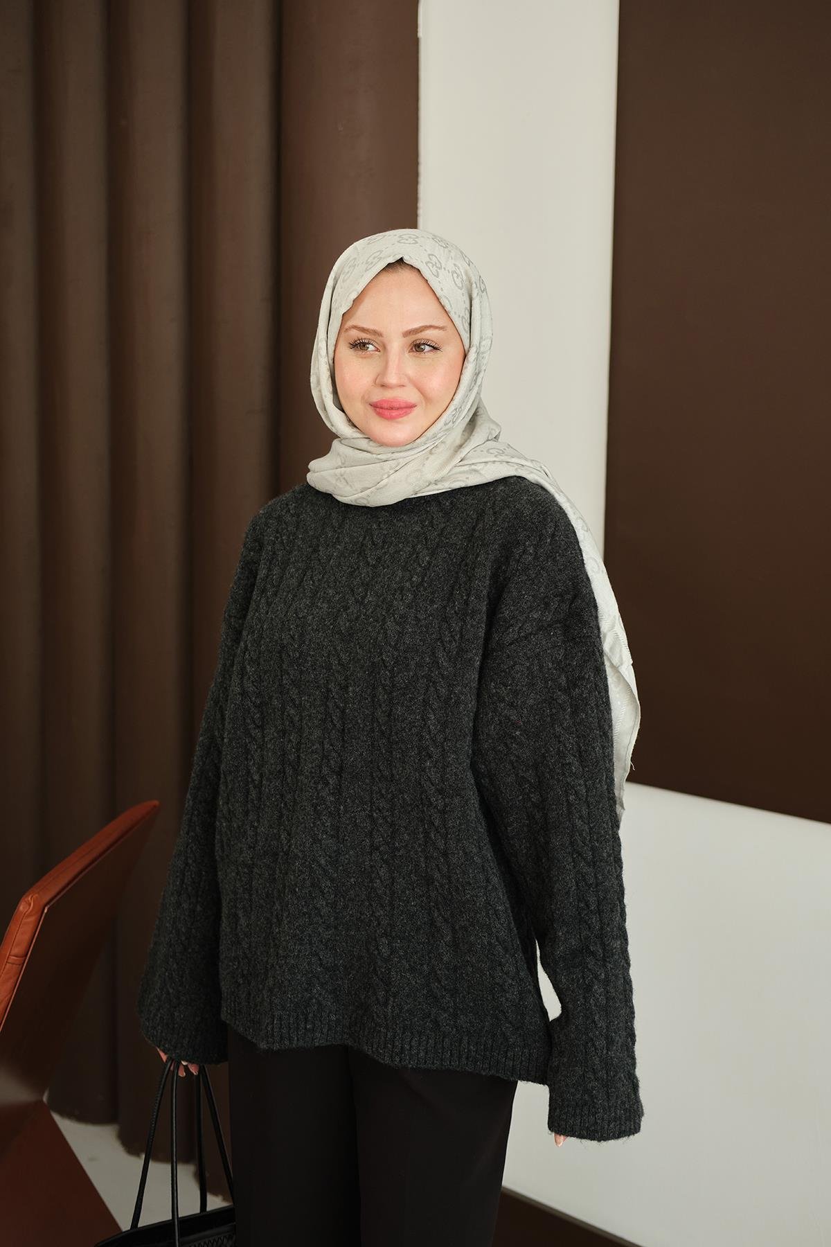 Örgü Desenli Triko Tunik Siyah