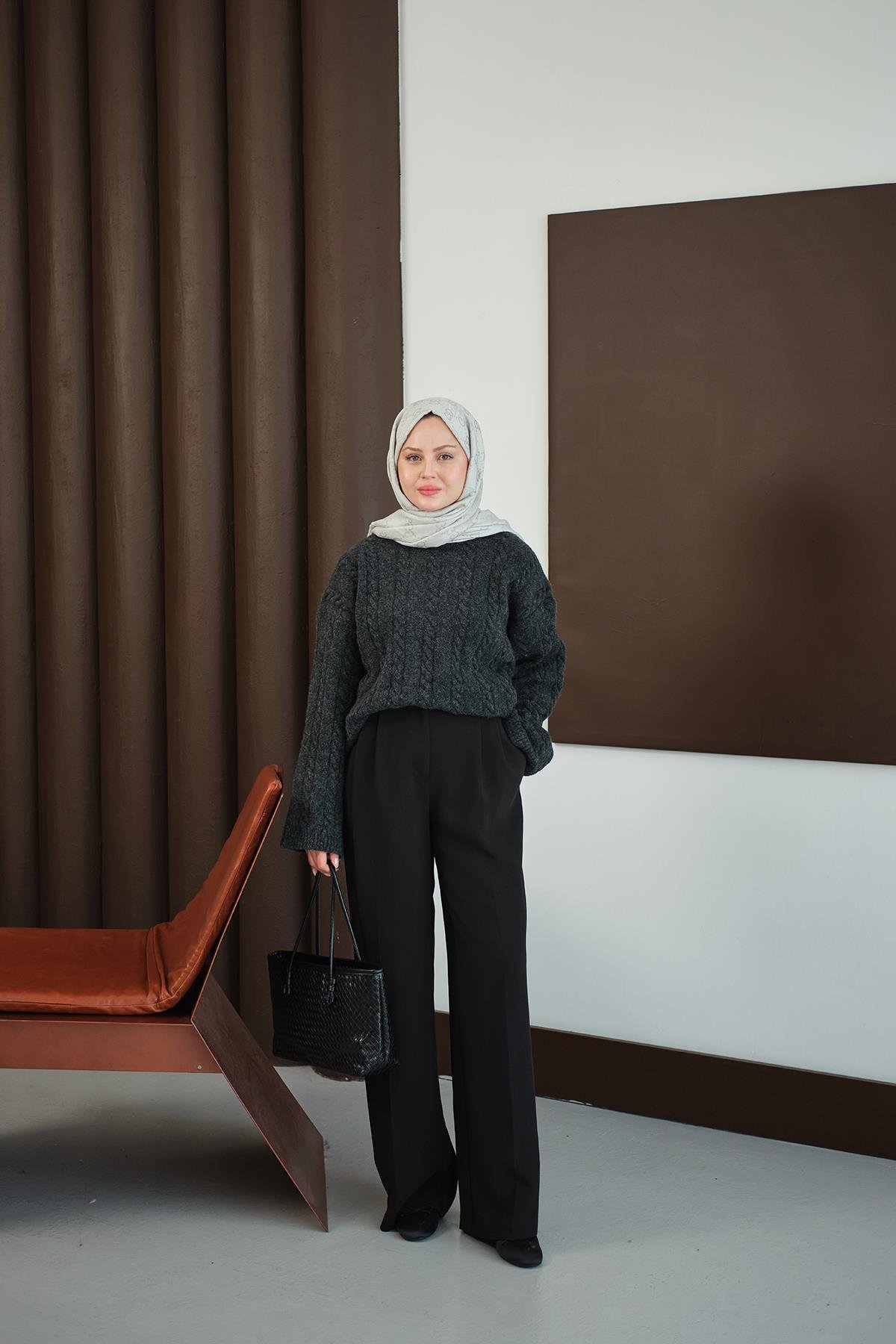 Örgü Desenli Triko Tunik Siyah