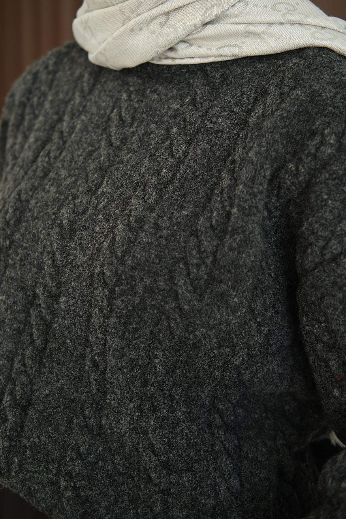 Örgü Desenli Triko Tunik Siyah