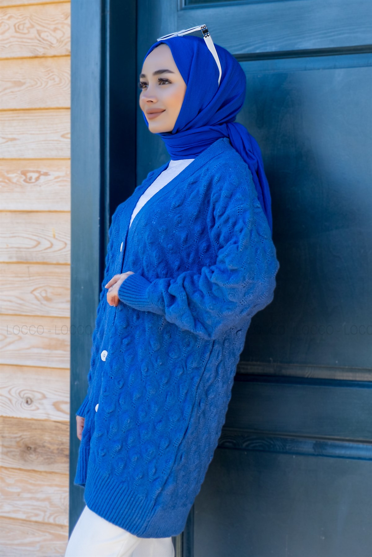 Uygun Fiyatlı ORGU DETAY DUGMELI TRIKO HIRKA MAVI | Loccomoda.com 