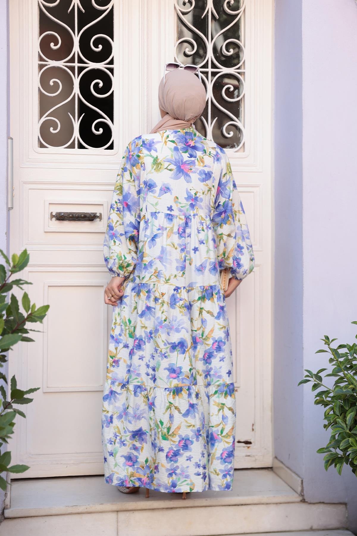 Orkide Desen Elbise Mor