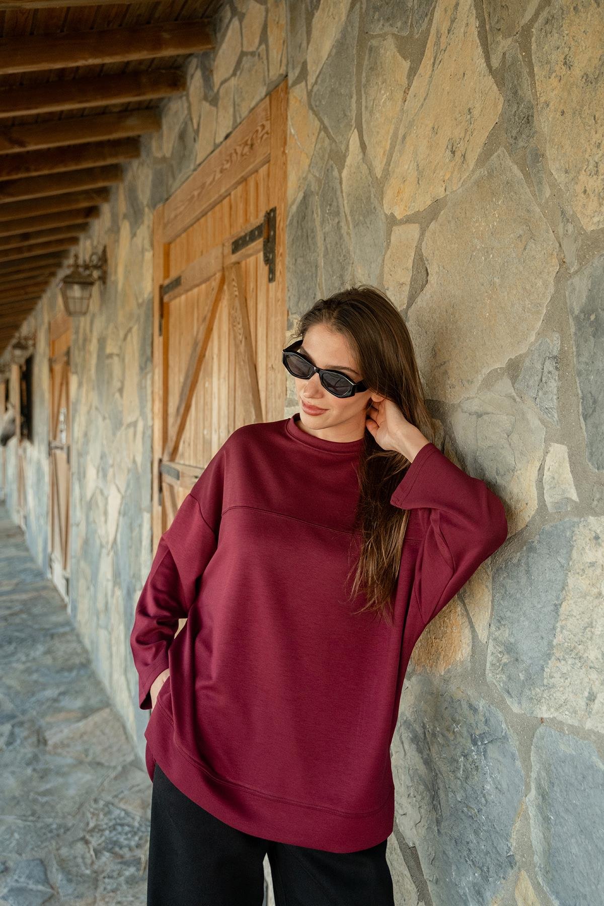 Oval Kesim Tunik Bordo