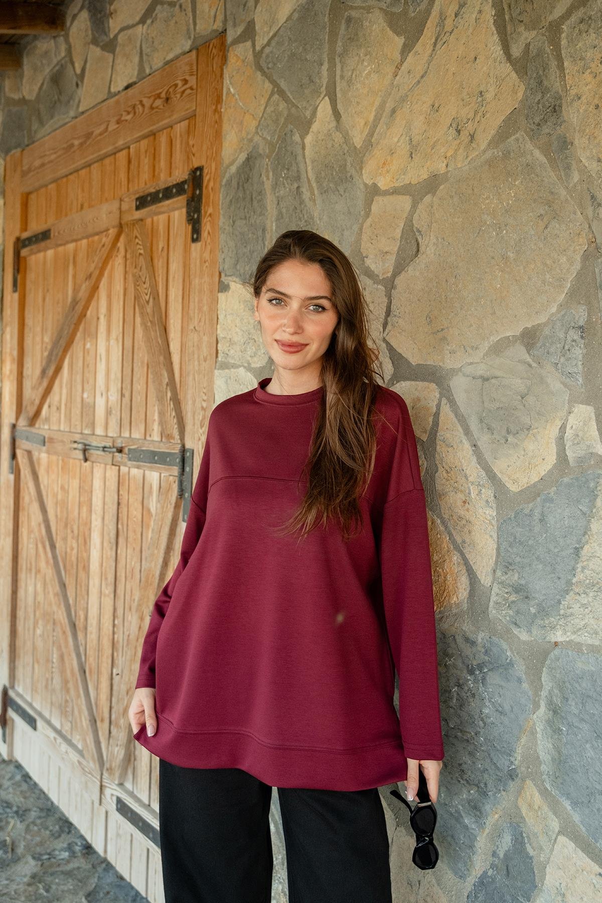 Oval Kesim Tunik Bordo
