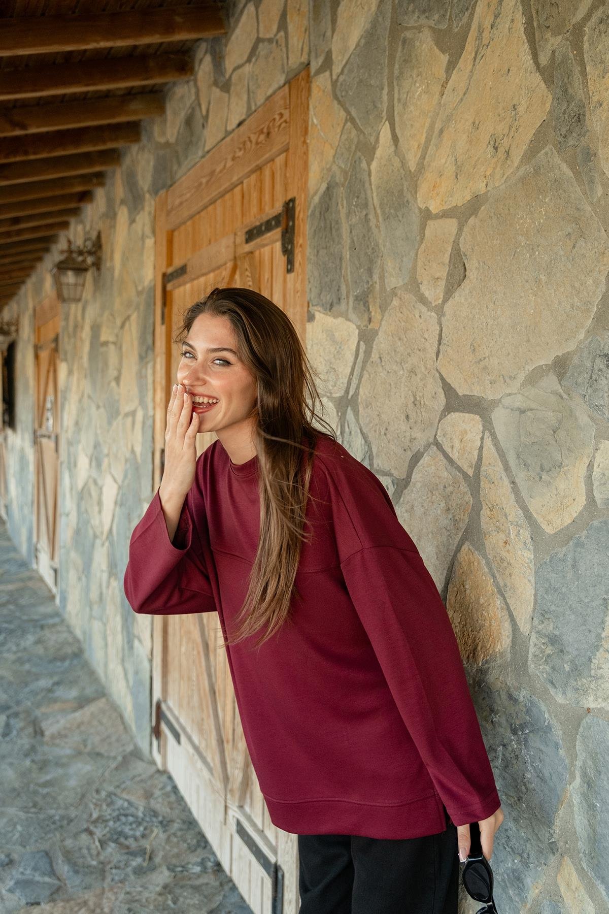 Oval Kesim Tunik Bordo