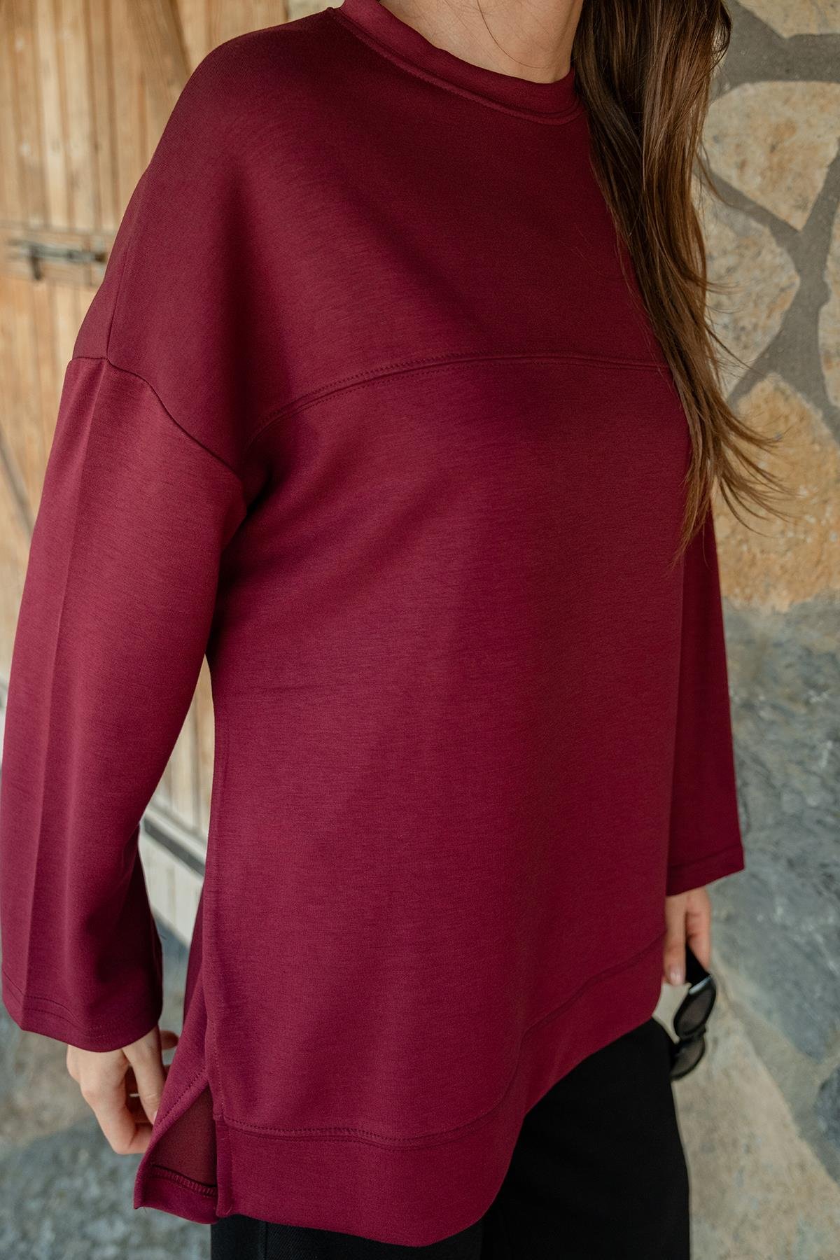 Oval Kesim Tunik Bordo
