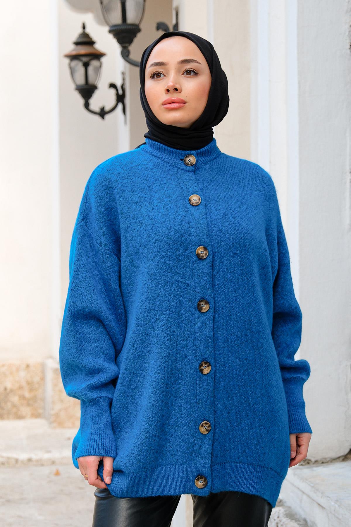 Oversize Triko Hırka Mavi