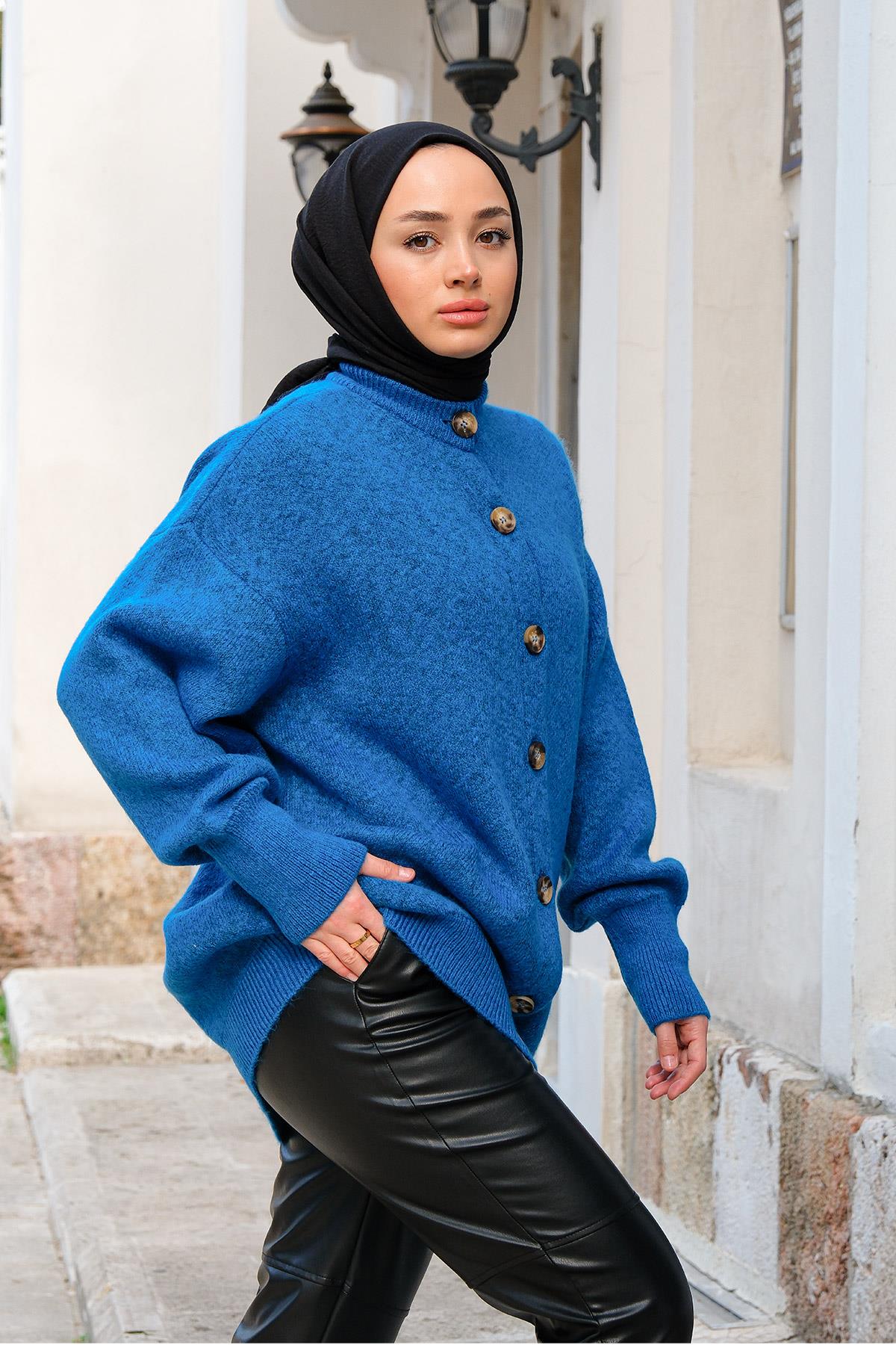 Oversize Triko Hırka Mavi