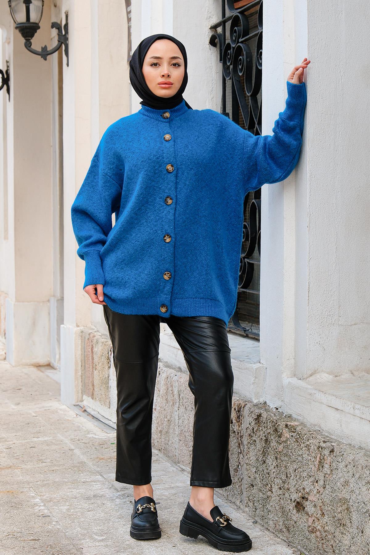 Oversize Triko Hırka Mavi