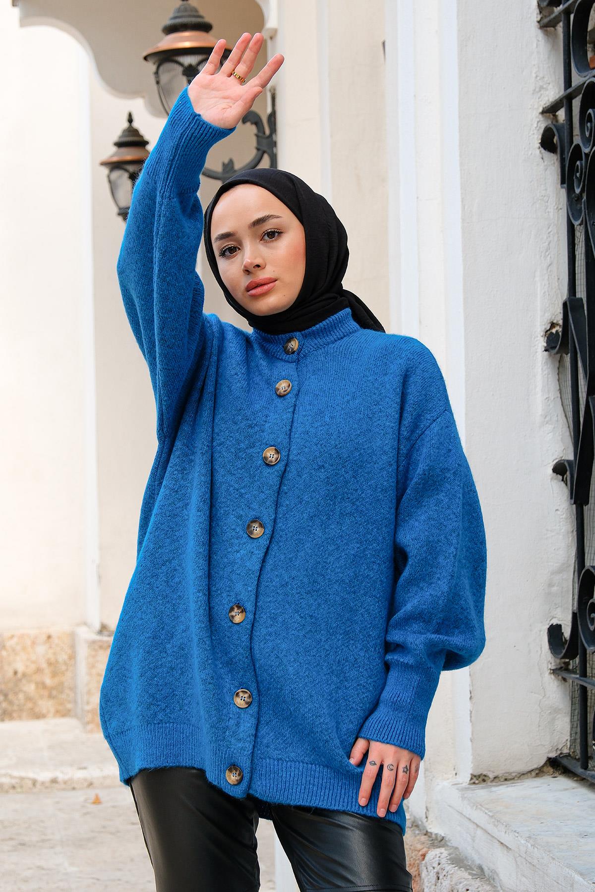 Oversize Triko Hırka Mavi
